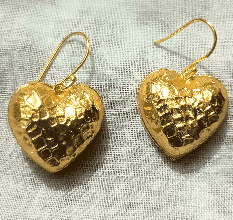 Hammered Heart dangle earring, Brass gold plated, Wholeslae brass jewelry
